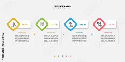 4 Steps Infographics Design Template. Graph, Pie chart, workflow layout, rectangular box diagram, timeline, report, presentation design template