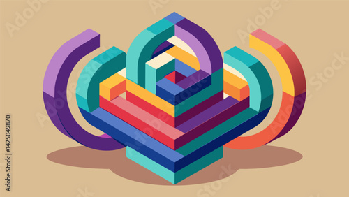 A sculpture composed of colorful interlocking shapes that mimic the unique movement and patterns of sound waves. Vector illustration