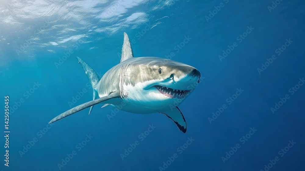 Fototapeta premium Great White Shark in the Blue Ocean
