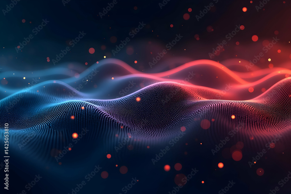 Fototapeta premium Abstract Data Visualization, Evolving Digital Soundwave Landscape Responding to Audio Frequencies for Dynamic Technological Innovation and Advanced Communication