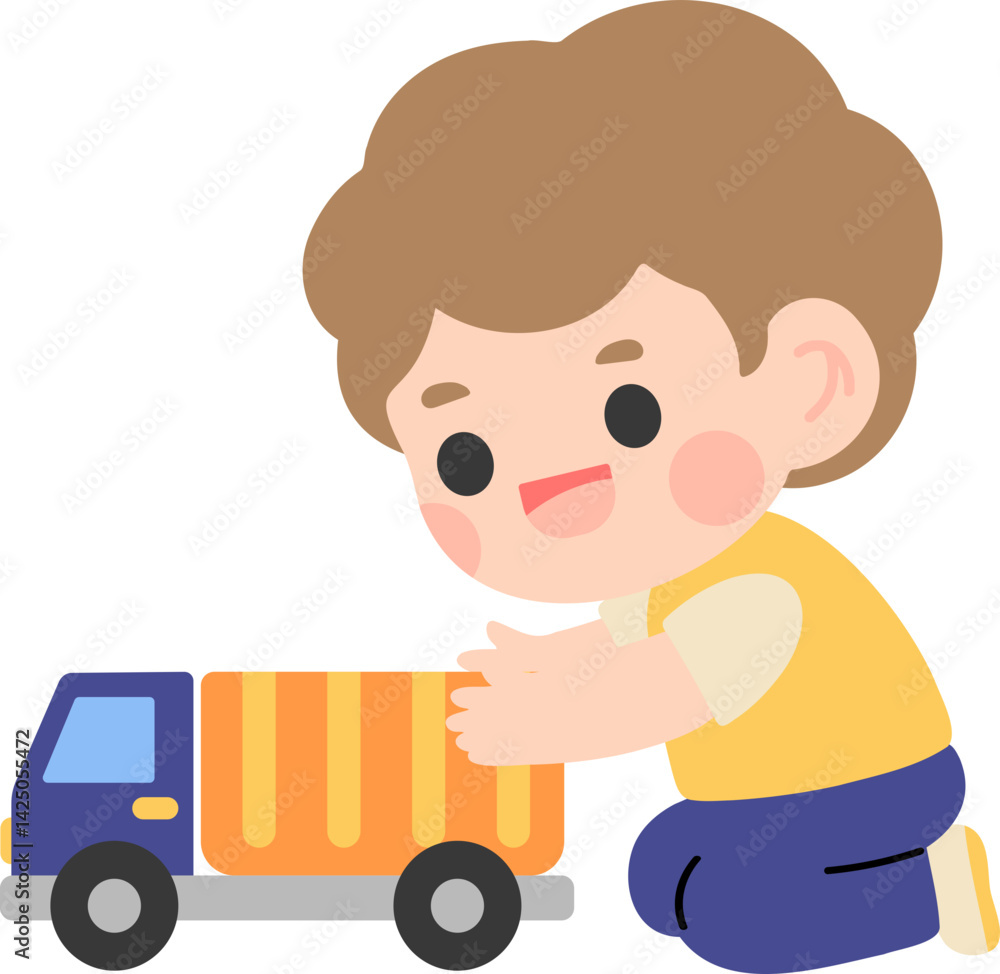 Group of Happy Kids Playing with Toys – Kindergarten Life Scene Group of Happy Kids Playing with Toys – Kindergarten Life Scene