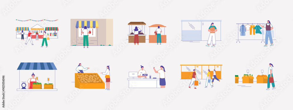 Market illustration set. Flat vector illustration concept. Market illustration set. Flat vector illustration concept.