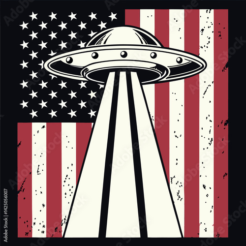 UFO American Flag Alien Abduction T-Shirt Design