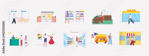 Market illustration set. Flat vector illustration concept.