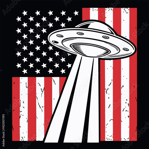 UFO American Flag Alien Abduction T-Shirt Design
