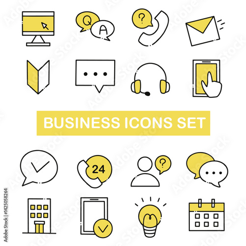 シンプルな手描き風お問い合わせアイコンセット －ビジネスイラストセット