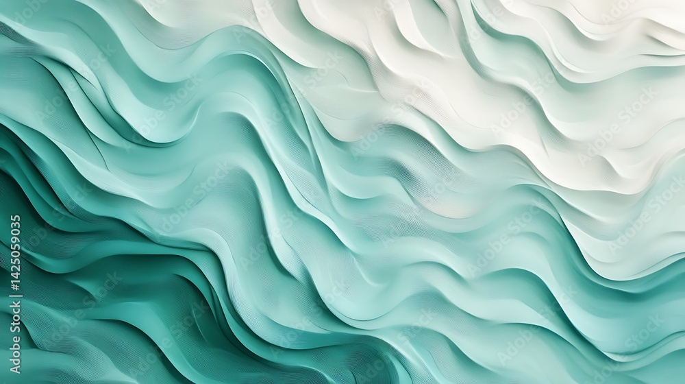 Obraz premium Teal White Abstract Wave Pattern.