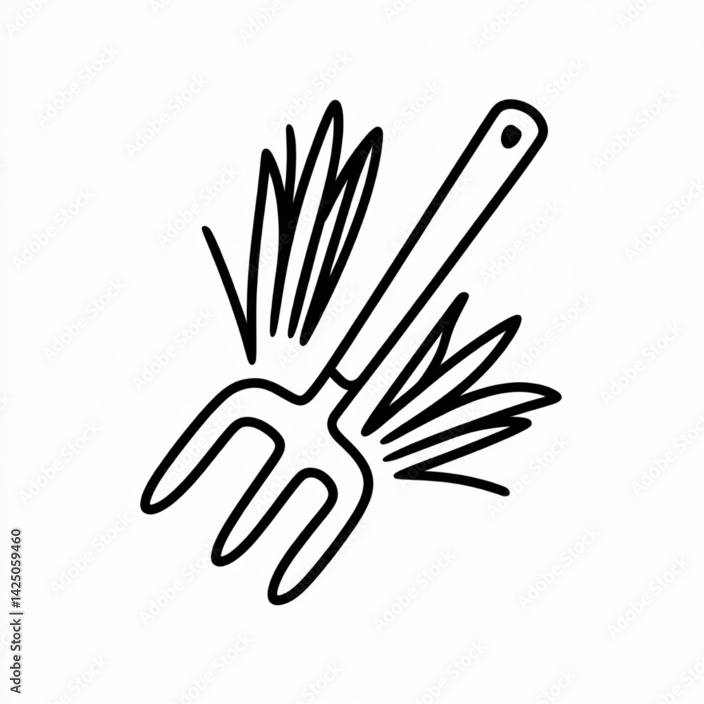 Obraz premium Black and white garden tool drawing for agriculture projects