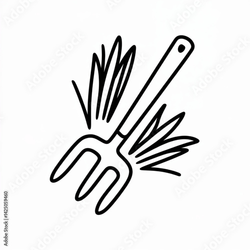 Black and white garden tool drawing for agriculture projects