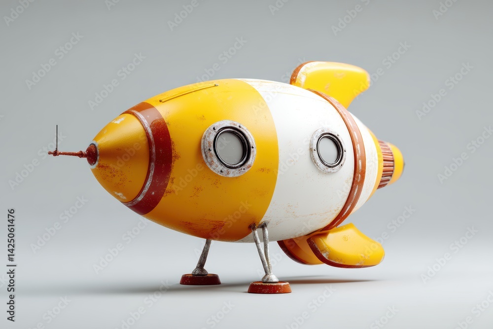 Charming Toy Rocket with Nostalgic Appeal Capturing Childhood Dreams in Retro Aesthetic and Clean Background Charming Toy Rocket with Nostalgic Appeal Capturing Childhood Dreams in Retro Aesthetic and Clean Background