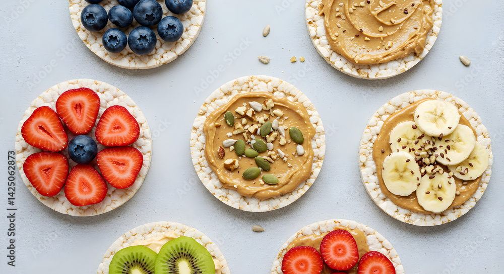 Rice Cakes With Fresh Fruits and Peanut Butter for a Balanced Snack Rice Cakes With Fresh Fruits and Peanut Butter for a Balanced Snack