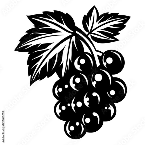 Stylized black and white grape cluster with artistic leaf design vector