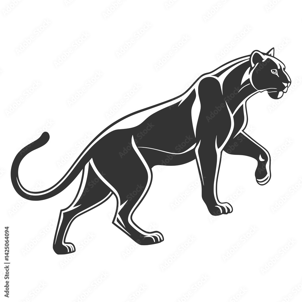 Fototapeta premium Sleek Panther Silhouette Vector – Minimal Black and White Big Cat Outline Design