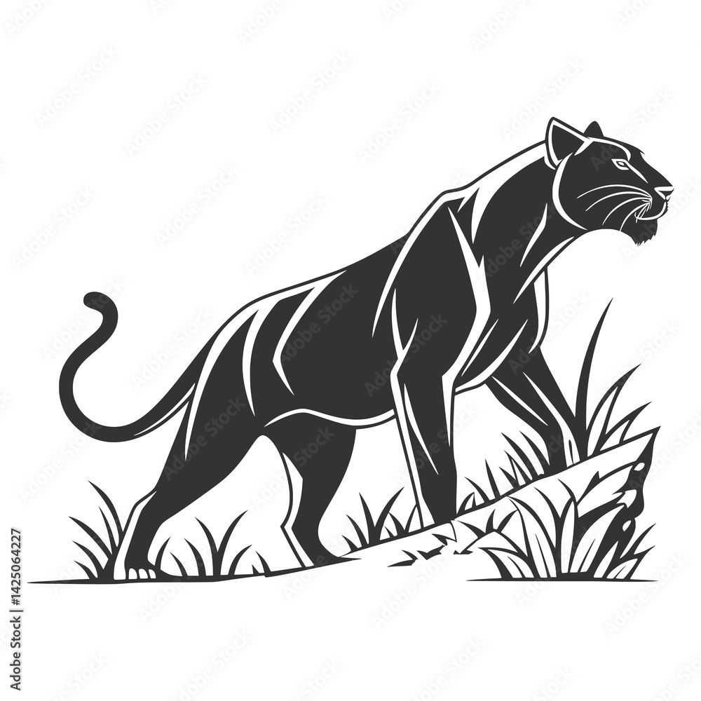 Fototapeta premium Sleek Panther Silhouette Vector – Minimal Black and White Big Cat Outline Design