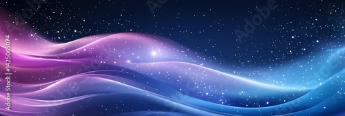 Abstract Cosmic Space with Glowing Stars and Waves of Light