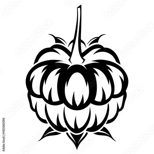 Abstract artichoke bud illustration in black and white decorative style