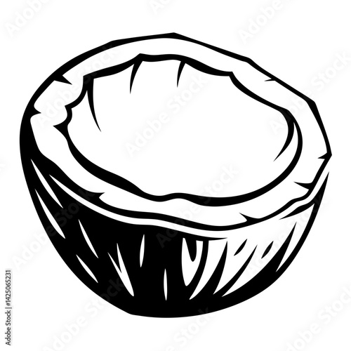Black and White Coconut Half Silhouette Illustration in Simple Style