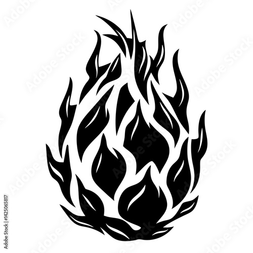 Abstract black and white floral design with pointy petal shapes artwork