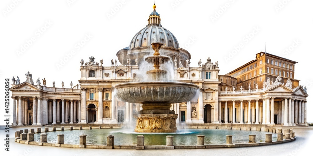 Obraz premium Vintage Rome Fountain Saint Peter's Square Photography, Old Photo, Roman Fountain, Historical Architecture, Italy Travel