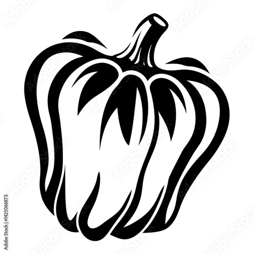 Striking Black and White Silhouette of a Stylized Bell Pepper Vegetable