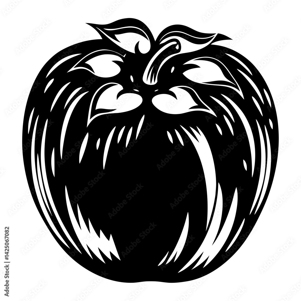 Obraz premium Monochrome apple illustration with leaf accents, artistic design, minimalist style