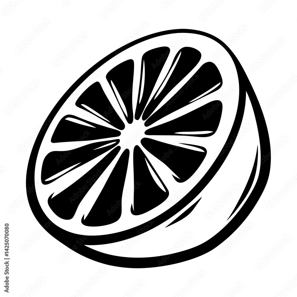 Black and White Graphic of a Citrus Fruit Slice with Clear Design Black and White Graphic of a Citrus Fruit Slice with Clear Design