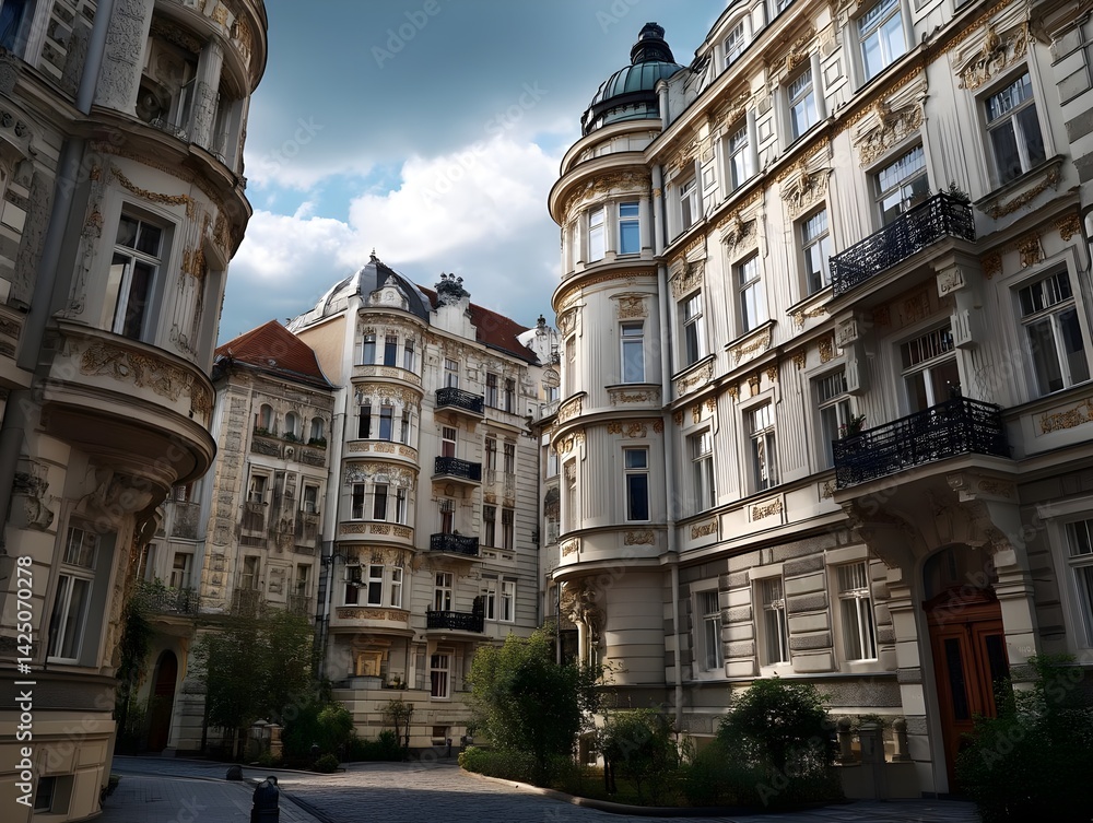 Fototapeta premium Elegant European Architecture, Old Town Street - Urban Exploration