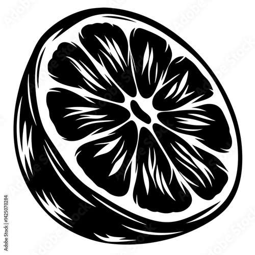 Abstract monochrome illustration of a sliced orange or grapefruit in vector format