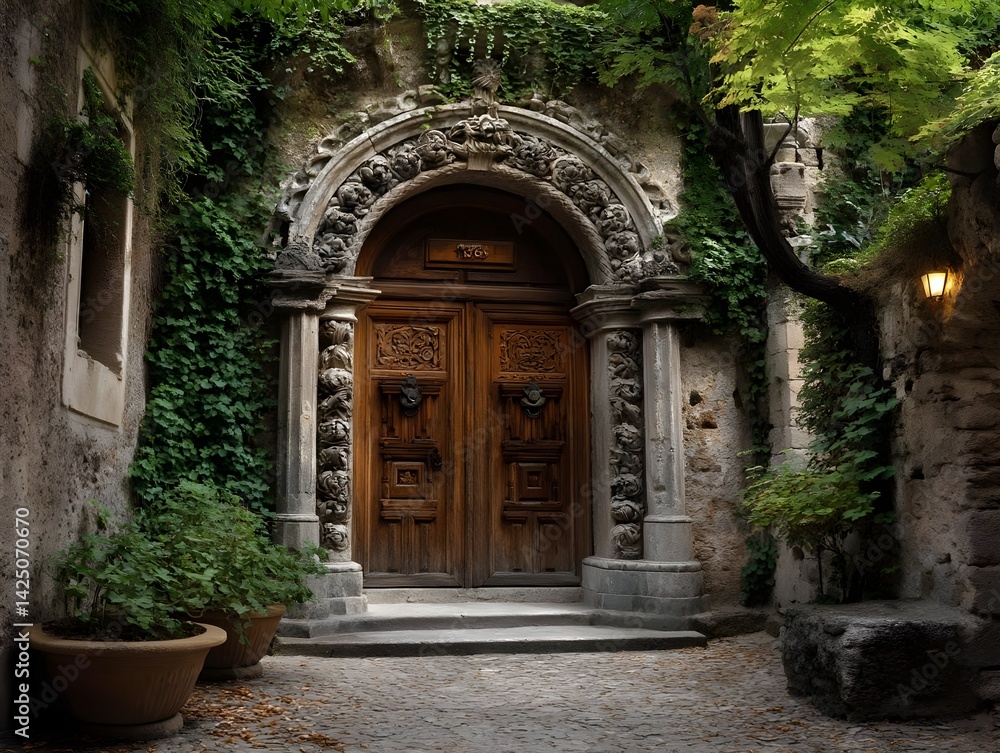 Ancient Stone Doorway, Ivy, Plants - Dark Moody Aesthetics Ancient Stone Doorway, Ivy, Plants - Dark Moody Aesthetics
