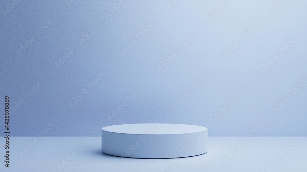 A minimalist scene featuring a circular white pedestal against a smooth blue wall, creating a serene and modern aesthetic. A minimalist scene featuring a circular white pedestal against a smooth blue wall, creating a serene and modern aesthetic.