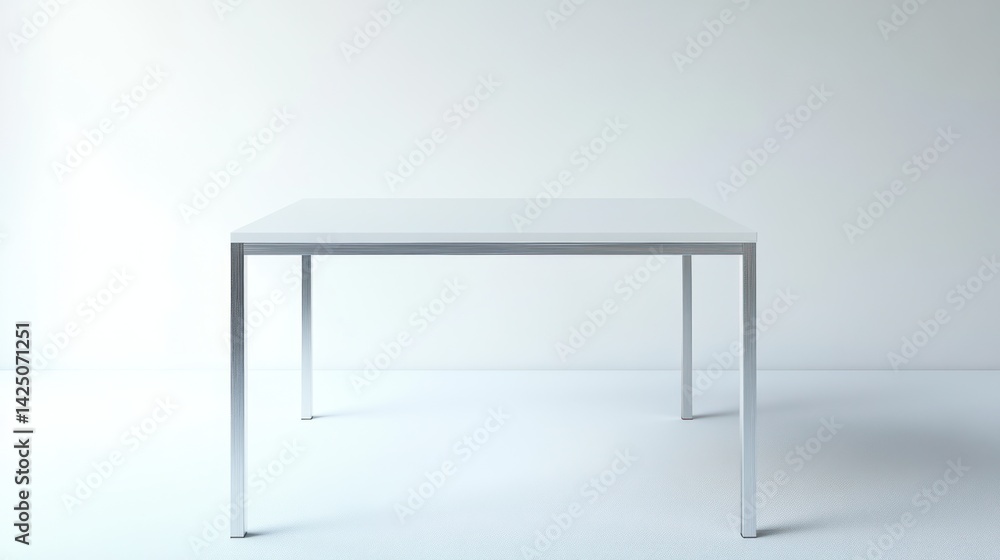 Minimalist white square table in plain white room. Use Stock photo for interior design, furniture catalogs, or commercial product displays Minimalist white square table in plain white room. Use Stock photo for interior design, furniture catalogs, or commercial product displays