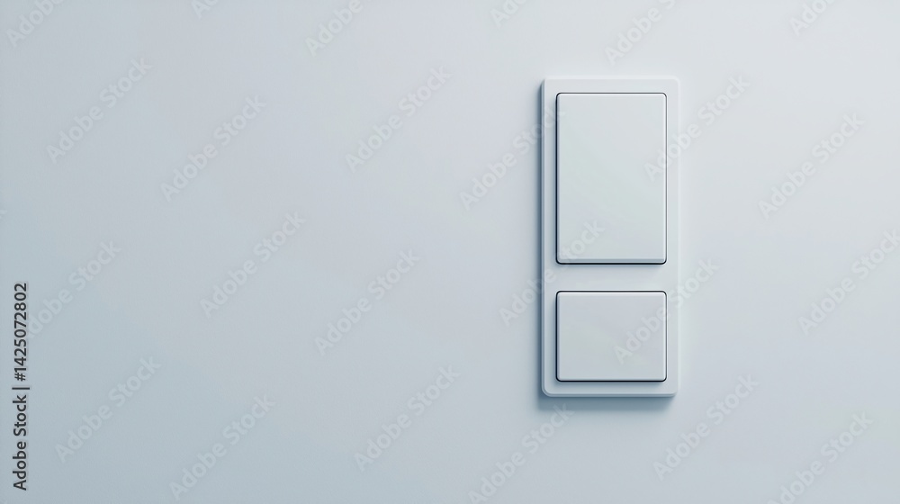 A minimalist wall switch panel with two buttons, set against a smooth, light-colored wall, emphasizing simplicity and modern design. A minimalist wall switch panel with two buttons, set against a smooth, light-colored wall, emphasizing simplicity and modern design.