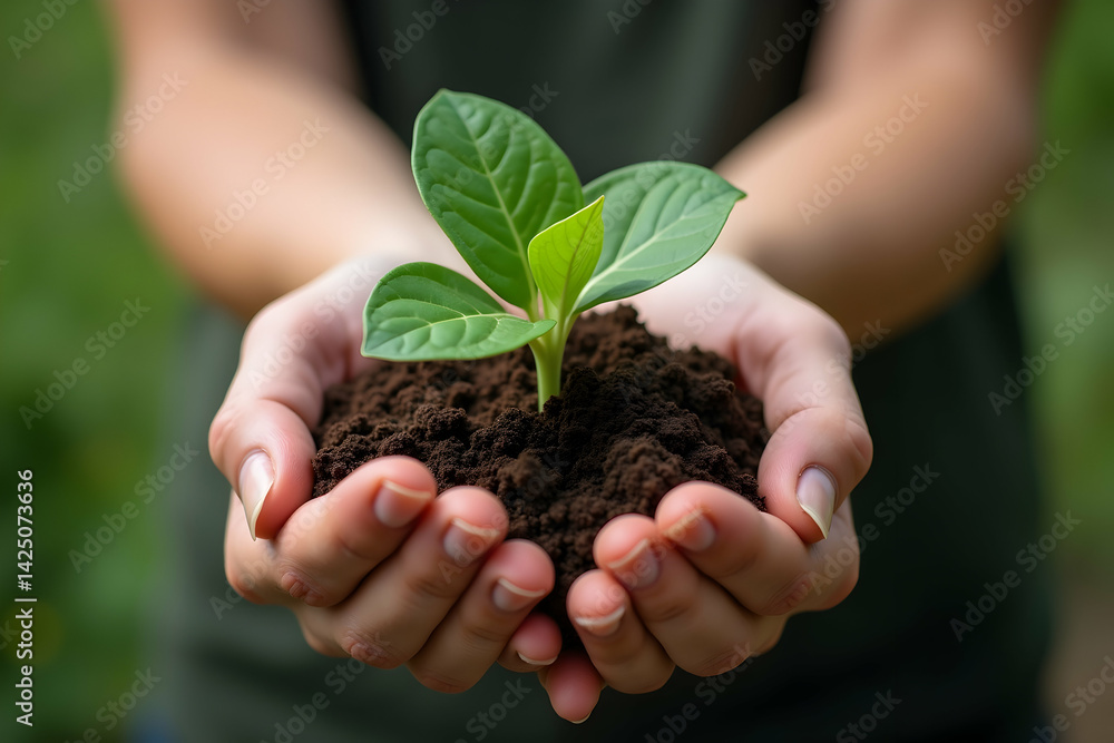Close-up of Hands Gently Holding a Young Plant with Soil, Symbolizing Growth, Hope, and Environmental Stewardship with Space for Text Above, Ideal for Eco-Conscious Themes Close-up of Hands Gently Holding a Young Plant with Soil, Symbolizing Growth, Hope, and Environmental Stewardship with Space for Text Above, Ideal for Eco-Conscious Themes
