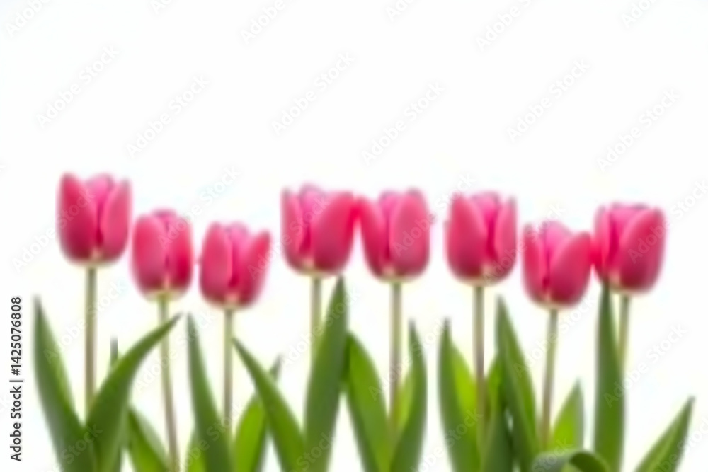 Fototapeta premium Delicate row of vibrant pink tulips isolated against a clean white setting evokes feelings of spring romance and natural beauty for various designs