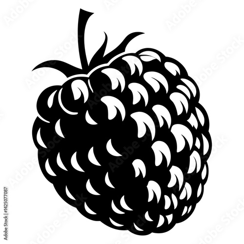 Silhouette of a ripe blackberry with stem and leaves on top