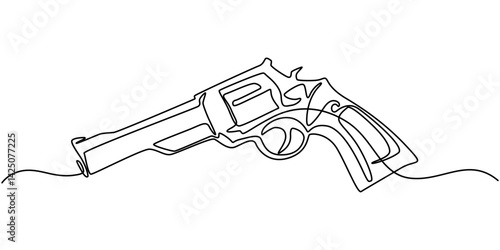 Revolver vector illustration continuous one line drawing, Continuous line art drawing of gun. One line drawing the gun, police gun vector illustration, Gun, weapon, handgun icon. pro Vector.