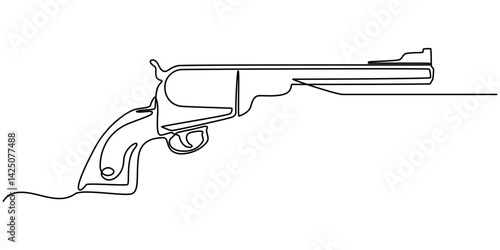Revolver vector illustration continuous one line drawing, Continuous line art drawing of gun. One line drawing the gun, police gun vector illustration, Gun, weapon, handgun icon. pro Vector.