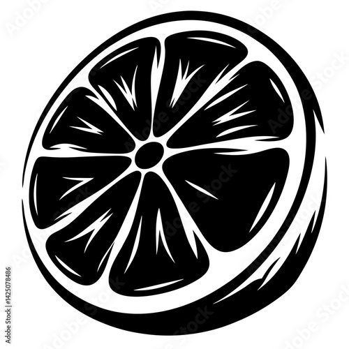 Bold and graphic citrus fruit slice in black and white illustration