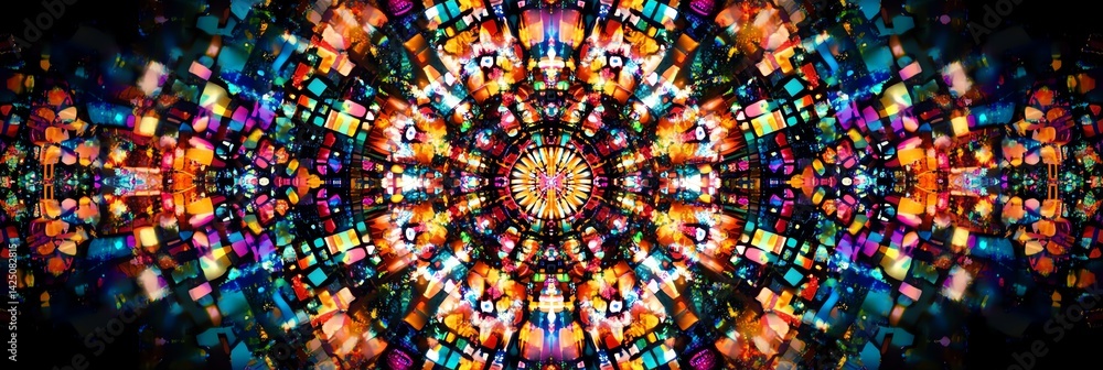 Obraz premium Abstract Kaleidoscope Pattern with Bright Colors and Geometric Shapes Design
