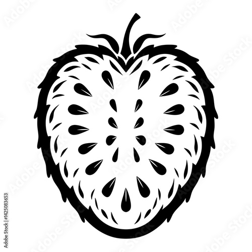 Abstract stylized pitaya or dragon fruit design in black and white