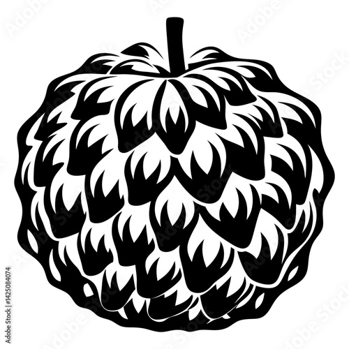 Black and White Graphic Artichoke Depiction with Leafy Petal Layers