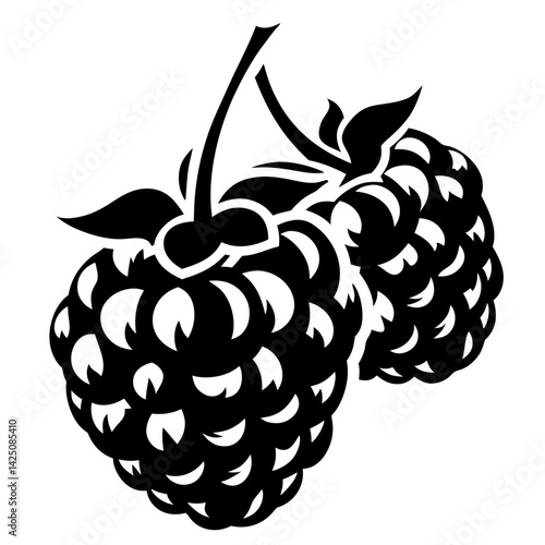 Two delicious looking blackberries clinging to each other on a white background
