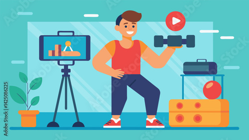 A personal trainer recording a solo episode on the benefits of lowimpact exercises for individuals with joint pain or injuries.. Vector illustration
