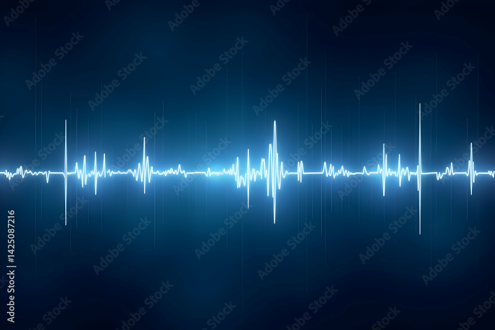 Dynamic White Waveform on a Blue Tech Canvas, Visualizing Frequency and Technology in a Modern Abstract Design for Innovation Dynamic White Waveform on a Blue Tech Canvas, Visualizing Frequency and Technology in a Modern Abstract Design for Innovation