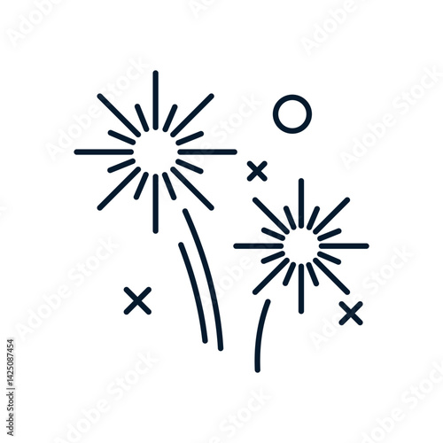 Fireworks. Holiday concept. Vector linear icon isolated on white background.