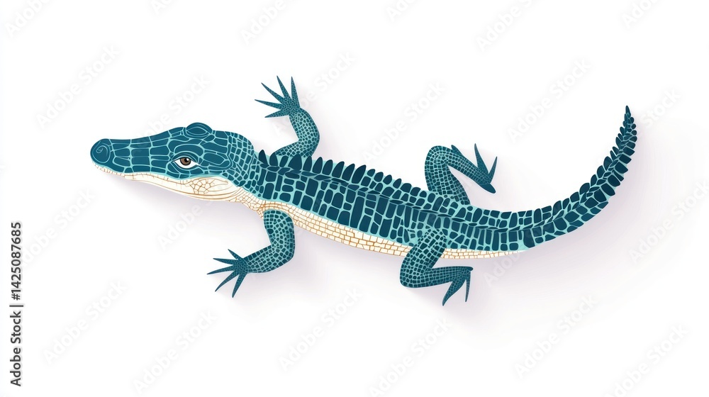 Fototapeta premium Vibrant teal crocodile, detailed illustration
