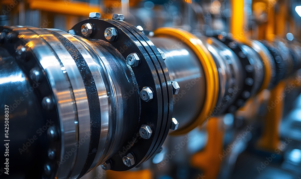 Fototapeta premium Industrial pipe with flange and bolts, symbolizing secure gasket installation,