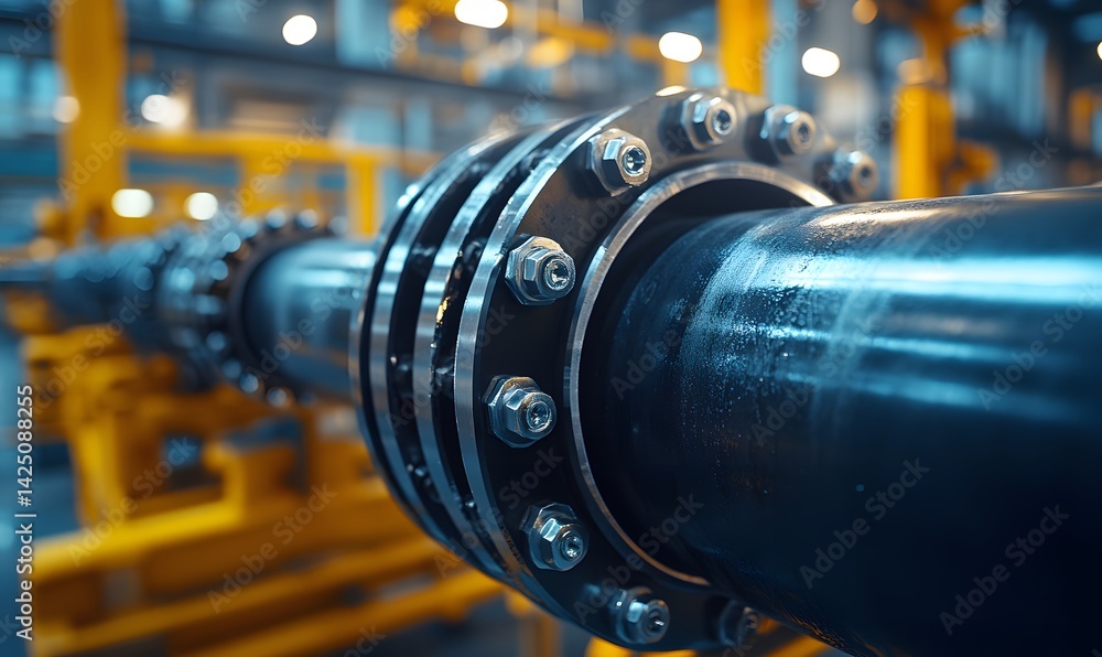 Close-up of metal pipe flange with bolts symbolizing industrial safety and sealed gasket connection
Close-up of metal pipe flange with bolts symbolizing industrial safety and sealed gasket connection