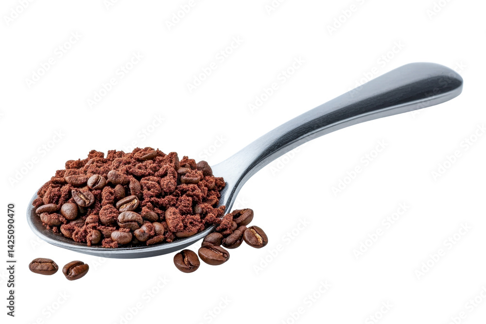 Fototapeta premium coffee grounds in spoon - isolated on black