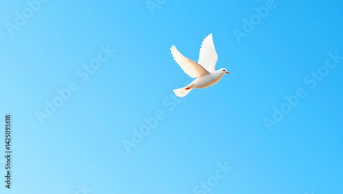 Obraz na płótnie Elegant white dove gracefully soaring against a serene bright blue sky symbolizing peace freedom and hope in a minimalist and uplifting composition w salonie